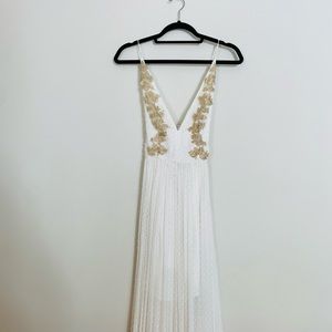 Free People White Maxi Dress with Gold Appliqué